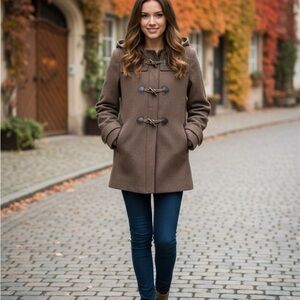 ESPRIT WOMEN’S DUFFLE / BARN COAT BROWN SIZE LARGE REMOVABLE HOOD NEW